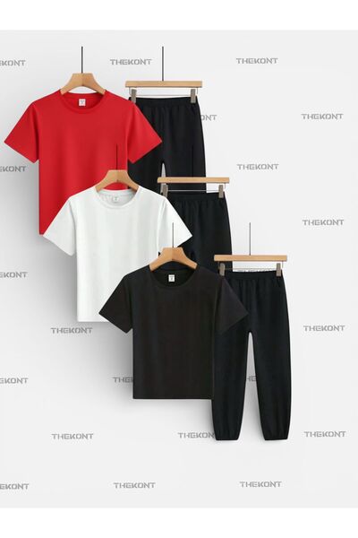 THEKONT Printless Simple 3-Piece T-Shirt/Trackpants Set (6 Pieces)
