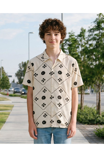 REDTAG Senior Boys Beige Printed Casual Shirt