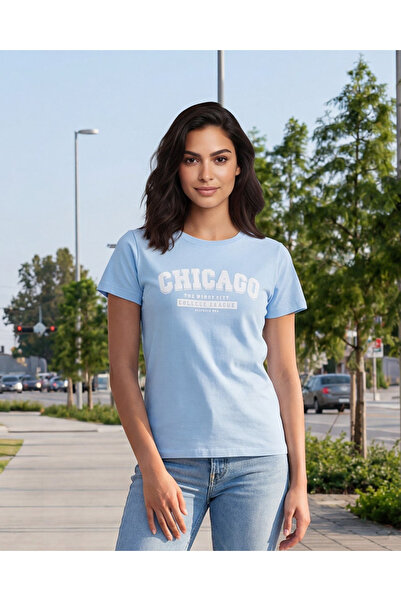 REDTAG تي شيرت نسائي أزرق مطبوع