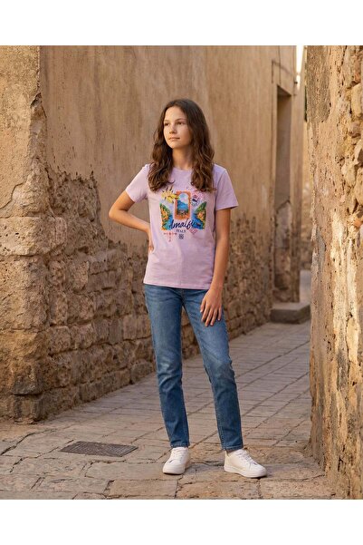 REDTAG تي شيرت وردي مطبوع للفتيات الكبيرات