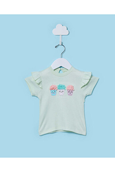REDTAG Infant Girls Green Embellished T-Shirt