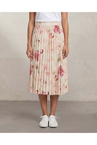 REDTAG Women Beige All Over Printed Pleated Skirt