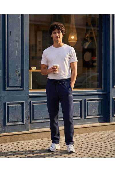 REDTAG Men Navy Interlock Track Pants