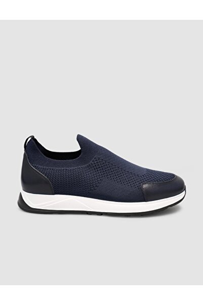 Cabani Leather Detailed Navy Blue Summer Men's Knitwear Shoes