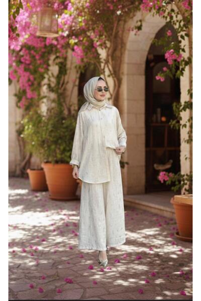 Ceremony PUL PAYET İŞLEMELİ KETEN PANTOLONLU TAKIM