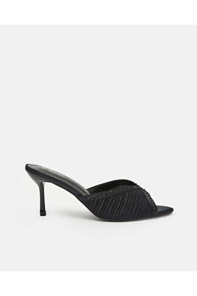 REDTAG Women Black Textured Stone Detail Mule Heels