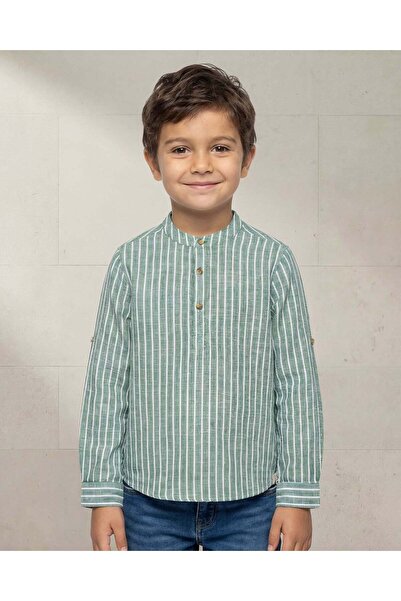 REDTAG قميص أولادي أخضر مخطط بأكمام طويلة