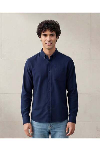 REDTAG قميص أكسفورد رجالي أزرق داكن بأزرار