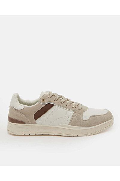 REDTAG Men’s Beige Skate Sneakers with Contrast Panels