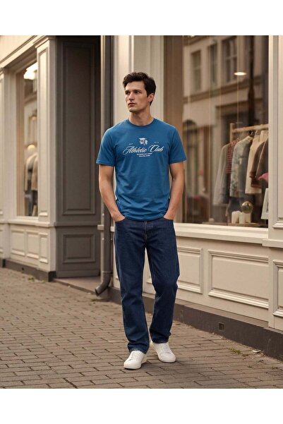 REDTAG Men Blue Printed T-Shirt