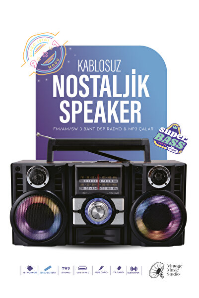 Kensa Radyo & RGB LED Disko Işıklı Nostaljik Bluetooth Özellikli Hoparlör 4 B...