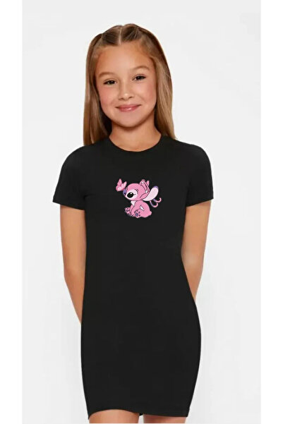 npLStore Girl's Angel Printed Black Mini Tight Dress