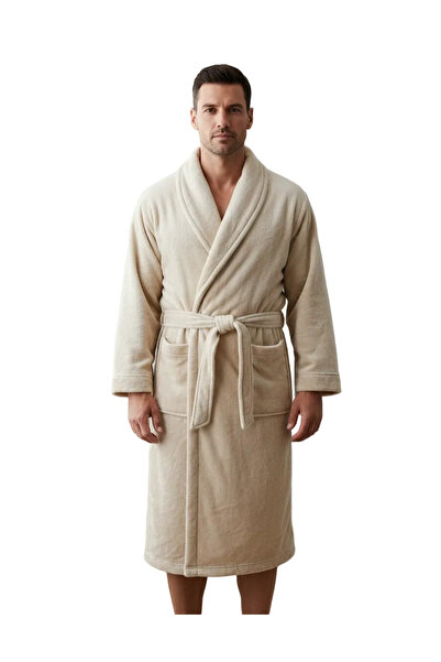 REDTAG روب حمام من الفلانيل البيج (مقاس كبير جدًا)