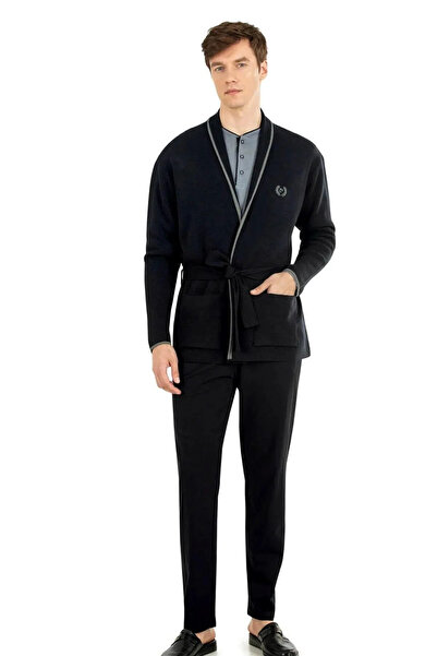 Pierre Cardin Men's Dowry Boxed Black Pajama Set with Collar and Placket - Bl...