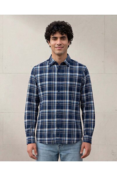 REDTAG قميص رجالي بأكمام طويلة بنقش مربعات باللون الكحلي