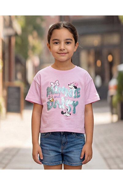 REDTAG تيشيرت بناتي وردي فاتح مزين بترتر كورومي