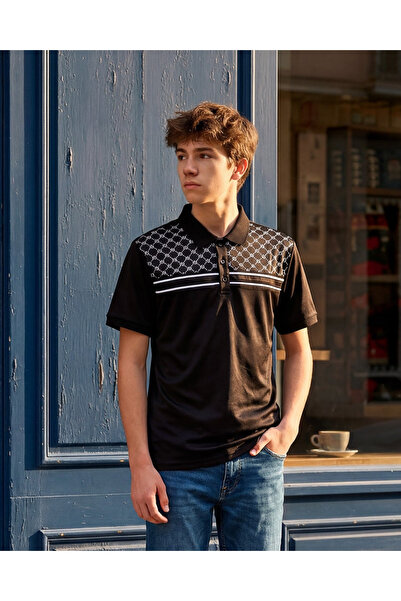 REDTAG Senior Boys Black Cut & Sew Polo Shirt