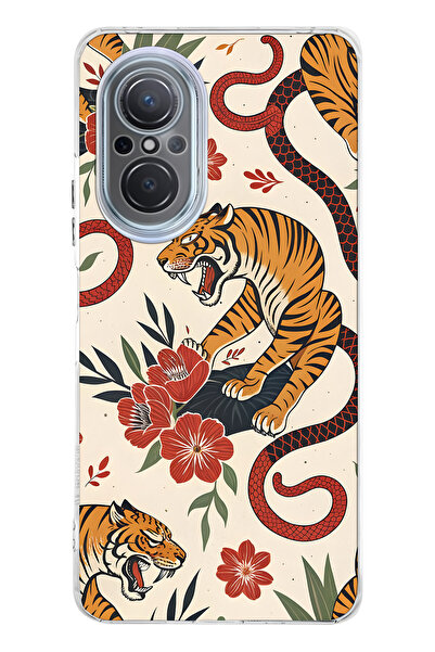 FLAMENKO حافظة هاتف شفافة متوافقة مع هاتف هواوي نوفا 9 SE بنمط النمر والثعبان