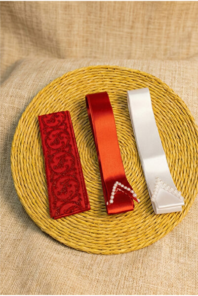 Massaltay Κόκκινο και λευκό σετ κοσμημάτων με κορδέλα και νυφική ζώνη μέσης, ...