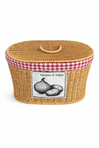 BehaHome Hasır Sepet 30x40x20 cm Kapaklı Patates Soğan Saklama Sepeti Ramazan...
