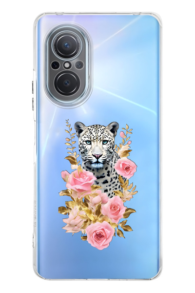 FLAMENKO حافظة هاتف شفافة متوافقة مع هاتف هواوي نوفا 9 SE بنمط الفهد والوردي