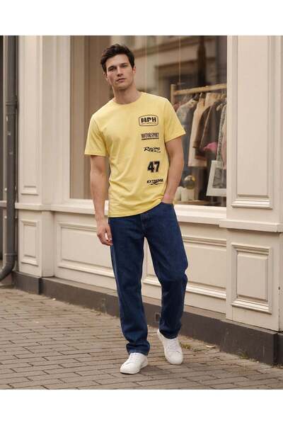 REDTAG Men Yellow Printed T-Shirt