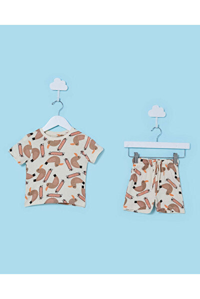 REDTAG طقم بيجاما قصير للأطفال الرضع، بيج اللون، مطبوع عليه طيور، مكون من 4 قطع