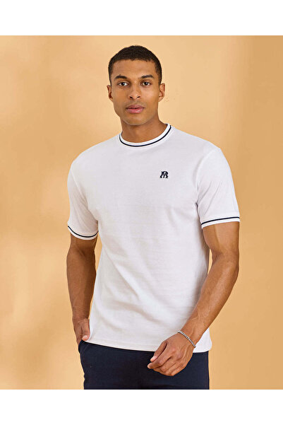 REDTAG Men White Embellished T-Shirt