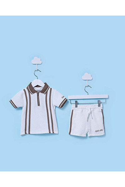 REDTAG Infant Boys White Jacquard Polo And Shorts Set 2 Piece