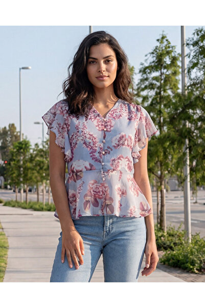 REDTAG Women Blue Printed Casual Blouse