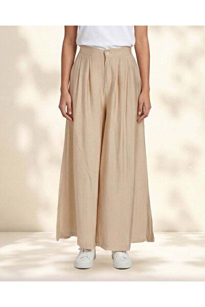 REDTAG Women Beige Casual Trousers with Elasticated Waist