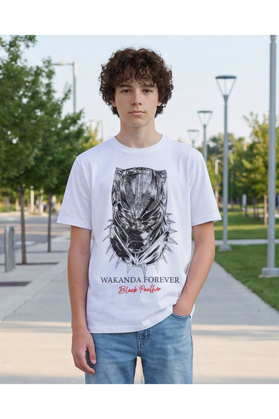 REDTAG تي شيرت أبيض بطبعة النمر الأسود للأولاد الكبار