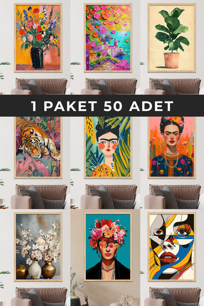 Evinemoda Toptan Ahşap Çerçeveli Tablo Karışık | 20x30 CM | 1 PAKET 50 ADET