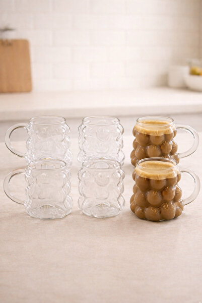 PORLİSMA Liora 6 Lı Borosilikat Cam Kulplu Bardak, Üzüm Model Kahve ve Sunum ...