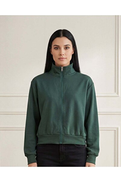 REDTAG Women Green Active Sweatshirt With Zipper