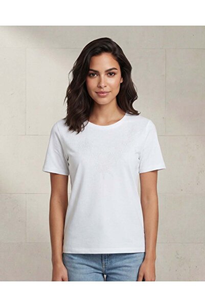 REDTAG Women White Embellished T-Shirt