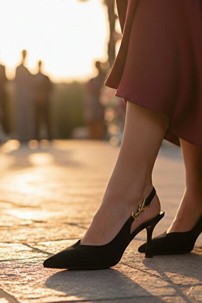 Moira Shoes Black Heeled Pointed Toe Evening Dress Heeled Women's Shoes