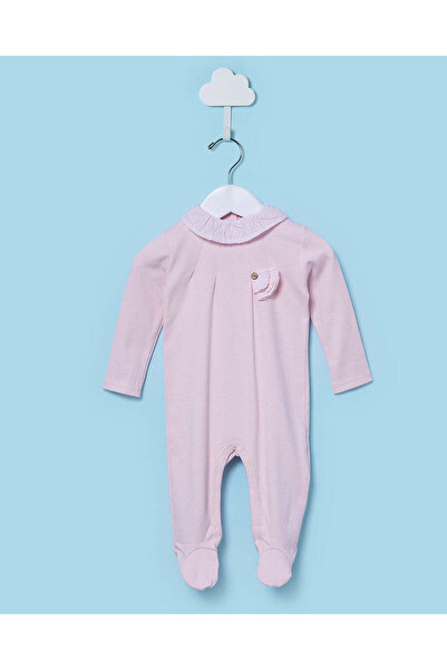 REDTAG Infant Girls Pale Pink Schiffli Neck Sleepsuit