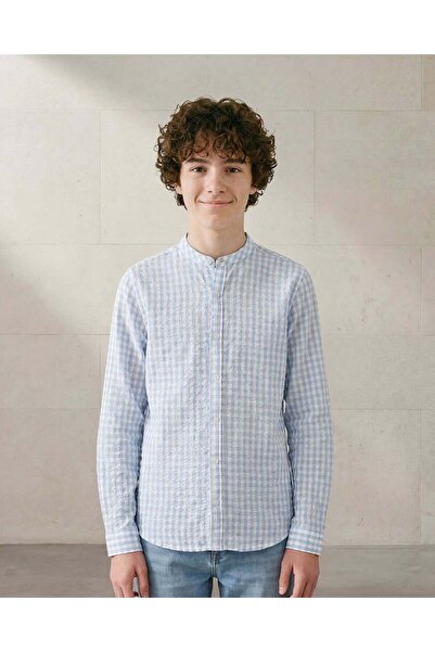 REDTAG Senior Boys Blue Checkered Casual Shirt