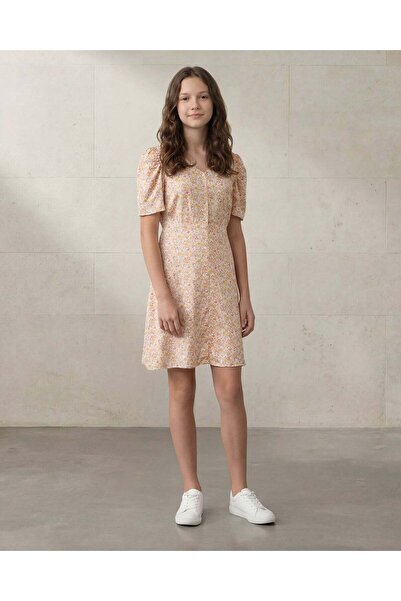 REDTAG فستان صيفي بيج مطبوع بأكمام قصيرة للبنات الكبيرات