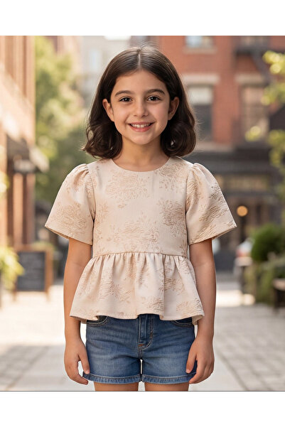 REDTAG بلوزة بيبلوم للبنات باللون الكريمي مزينة قماش جاكار