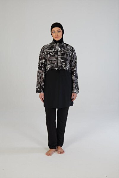 Estiva Digital Printing Cropped Woven Full Covered Hijab Swimsuit