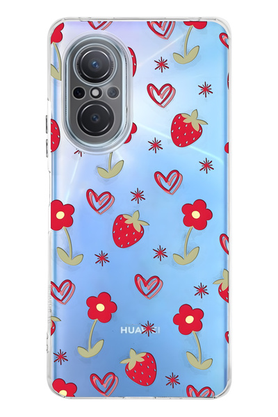 FLAMENKO Huawei Nova 9 Se Compatible Strawberry and Heart Pattern Transparent...