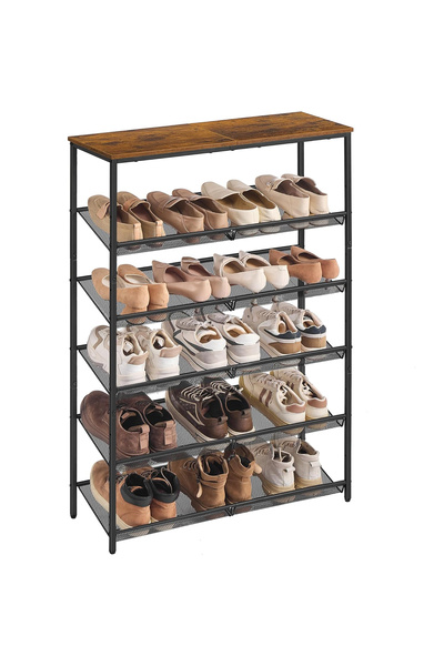VASAGLE 6-tier shoe rack with adjustable metal shelves and chipboard top, 75x...