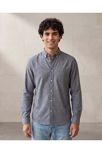 REDTAG قميص رجالي رمادي متوسط ​​بأكمام طويلة