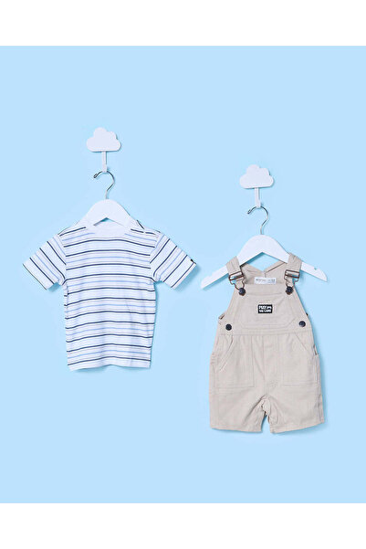 REDTAG Infant Boys Beige 2 Piece Dungaree Set