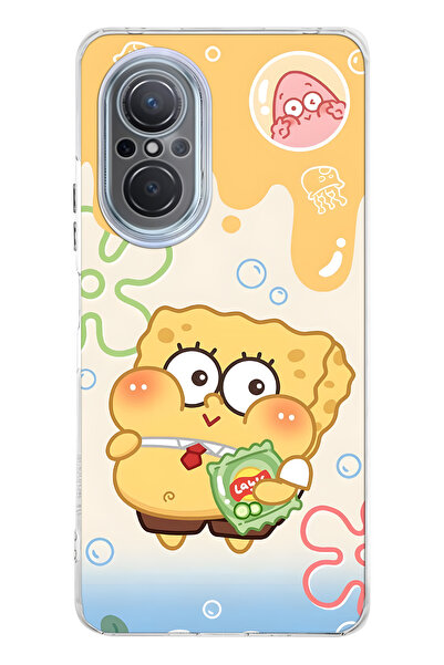 FLAMENKO حافظة هاتف شفافة بنمط سبونج بوب متوافقة مع هاتف هواوي نوفا 9 SE