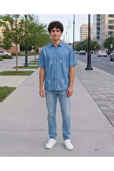 REDTAG Men Blue Allover Print Boxy Fit Short Sleeve Shirt