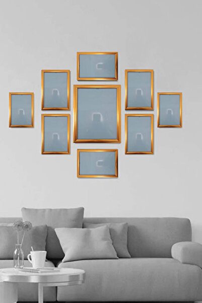 LunaRe Home Art&Design Şık Tasarımlı Gold Dokuzlu Set Polimer Resim Çerçevesi...