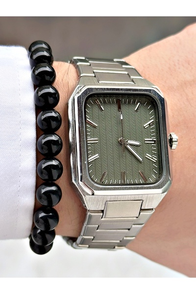 Tisaati ساعة يد رجالية بتصميم مستطيل فاخر من سلسلة خاصة فاخرة مع سوار معدني و...